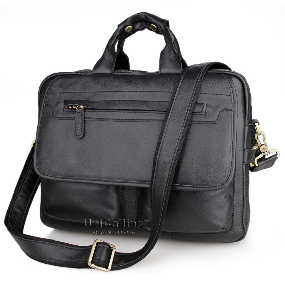 Laptop bag 15.6 inch leather handbag men quality genuine leather business bag double-zipper space cow leather shoulder bag