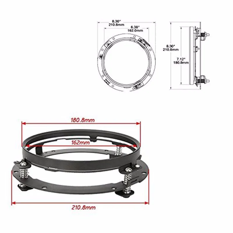 Black 7 Inch Headlight Ring Mounting Bracket Headllamp Mount For Harley Davidson Motocycle Jeep
