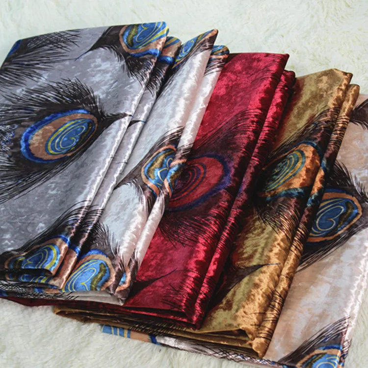 

New 145*100cm High-grade thicken ice cream velvet fabric with Peacock feather printing sofa hotel home decoration fabric