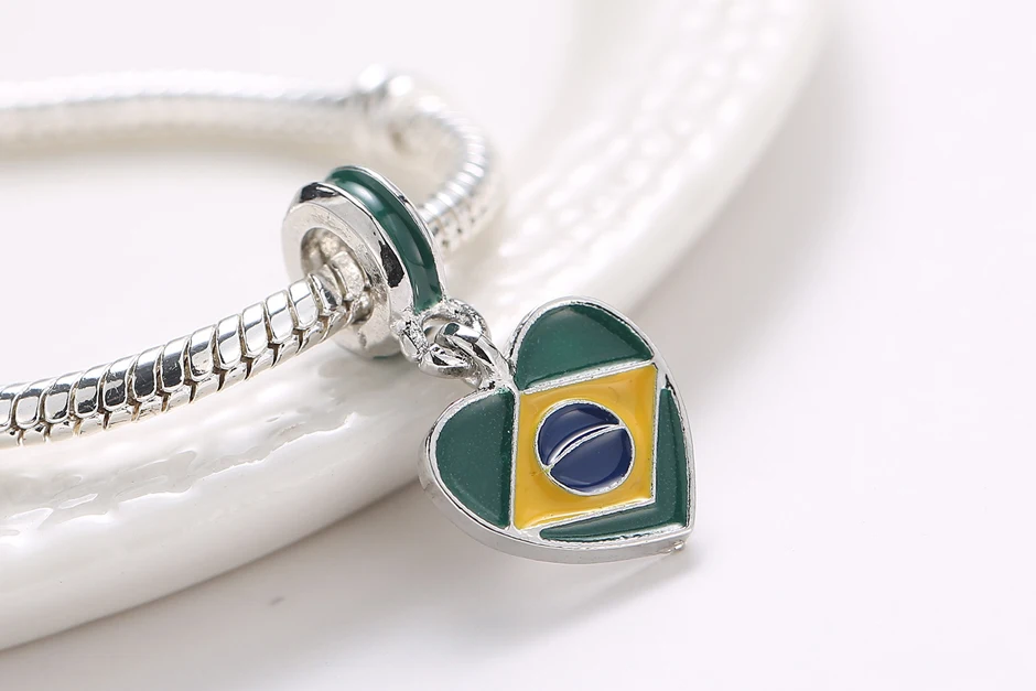 Модные покрытые серебром амулеты из бисера флаг Канады Италия сердце Висячие эмалированные амулеты подходят для браслетов Пандора и браслетов DIY женские ювелирные изделия