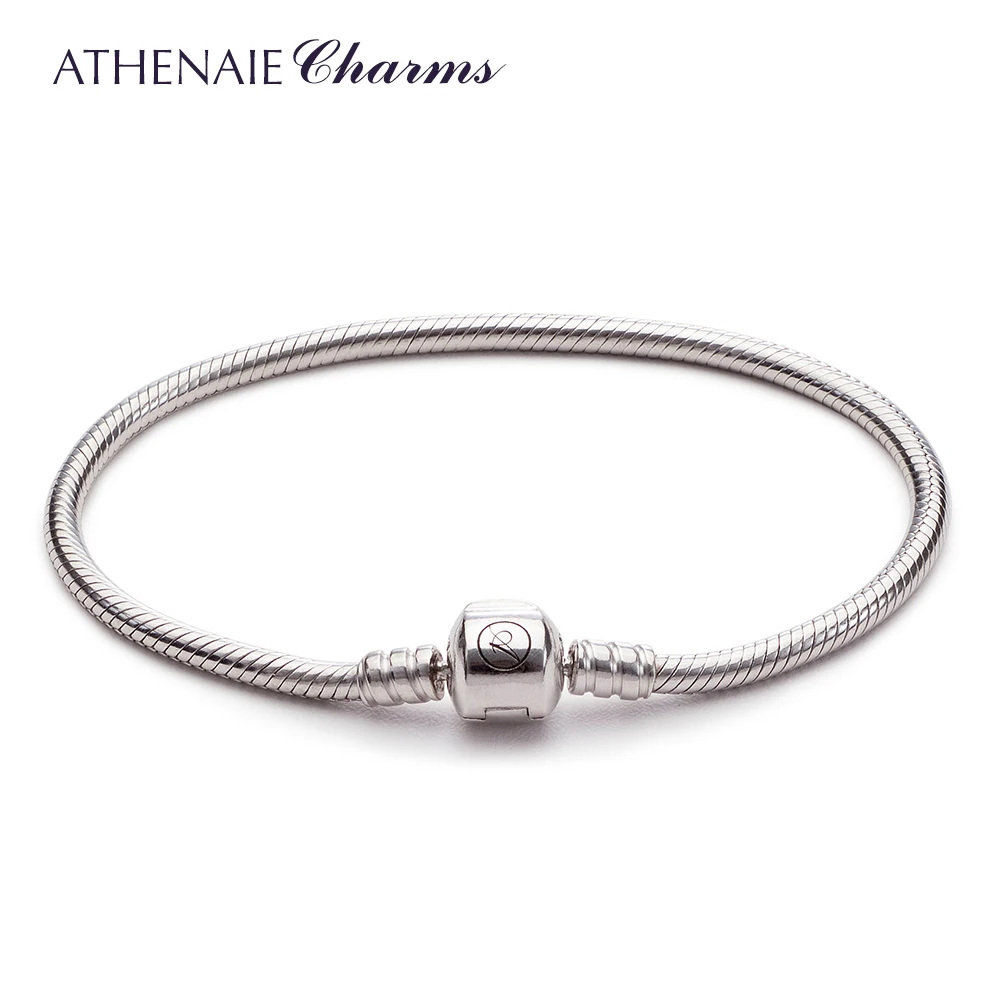 

ATHENAIE 925 Sterling Silver Snake Chain Bracelet Fit for European Charm Beads