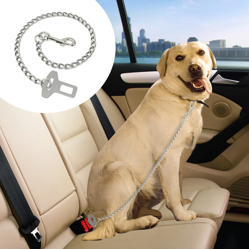 

Stainless Steel Dog Chain Leash Dog Car Seat Belt Safety Pet Vehicle Seatbelt Dog Supplies Safety Lever Auto Traction Products
