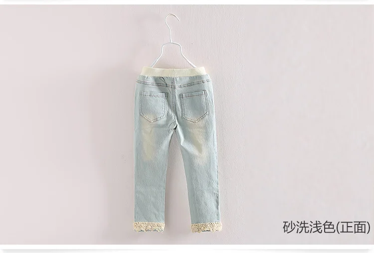 2018 Spring Autumn New 3-12 Years Children Elastic Long Trousers Washed Lace Spliced Skinnny Baby Kids Girls Denim Jeans Pants (12)