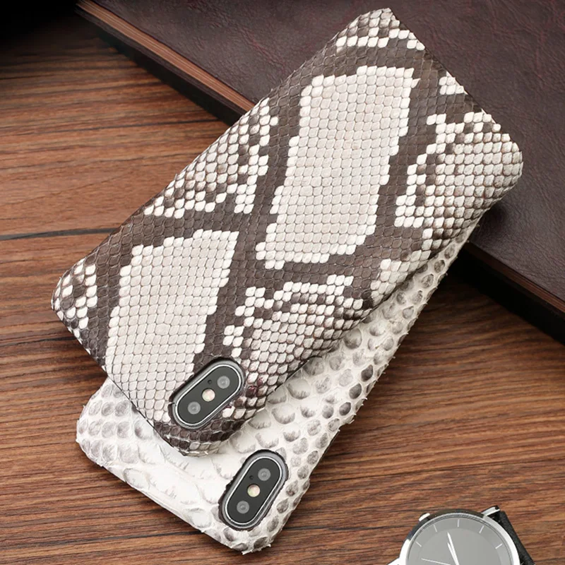 

Natural Python Skin Phone Case For iPhone 7 8 7P 8P Plus Luxury Leather Cover For iphone X 10 6 6S 5 5S SE Back Case