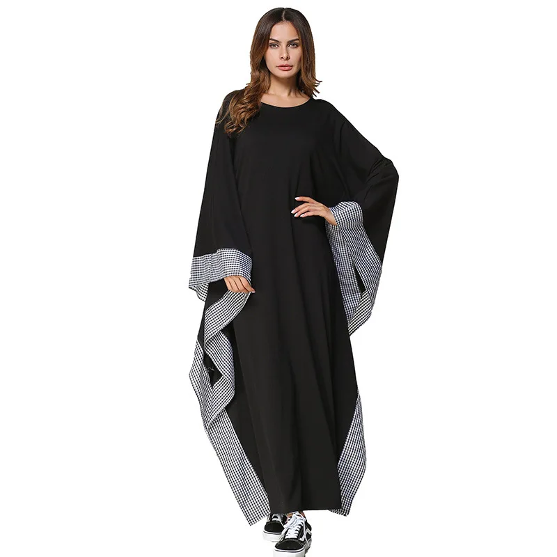 2018 Повседневное платье в клетку с рукавом летучая мышь Abaya Дубай модное