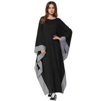 

2018 Bat Sleeve Casual Abaya Dubai Plaid Robe Fashion Muslim Long Dress Prayer Arabic Robe Comfortable