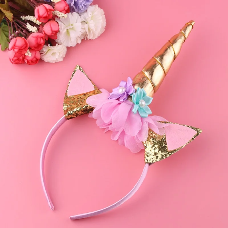 1PC Handmade Kids Party Gold Unicorn Headband Horn Gold Glittery
