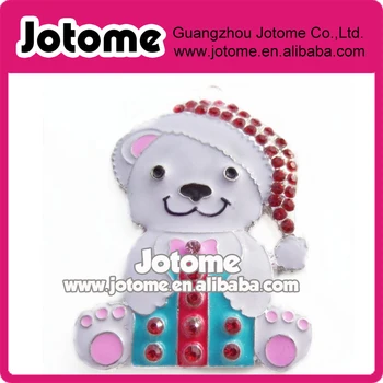 

DHL free shipping 100pcs a lot Santa Bear with Present Rhinestone and Enamel Pendant, Christmas bear pendant