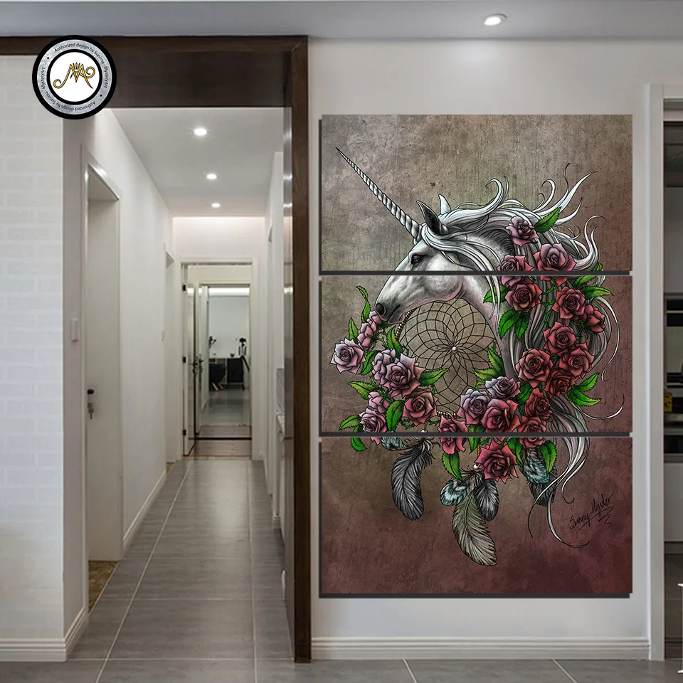 Единорог Ловец снов простыня красный от Sunima-MysteryArt HD печать 3 шт canvasFor гостиная | Рисование и каллиграфия -32978700611