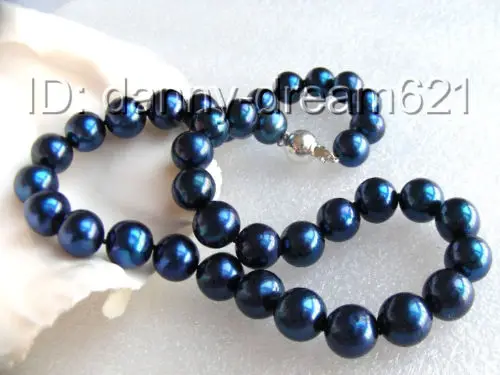 

Free Shipping >> CLASSIC LUSTER 11mm round blue nautral pearls NECKLACE 925 silver a0767