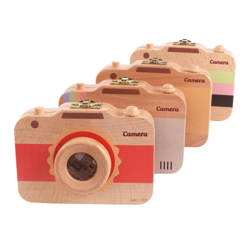  Children Camera Shape Tooth Teeth Storage Box Wooden for Baby Save Milk Teeth Gifts for Infant Kids