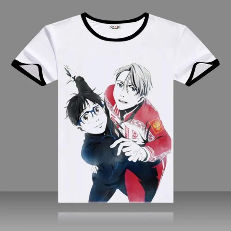 Популярные футболки Yuri on Ice Plisetsky черные топы с круглым вырезом и коротким рукавом
