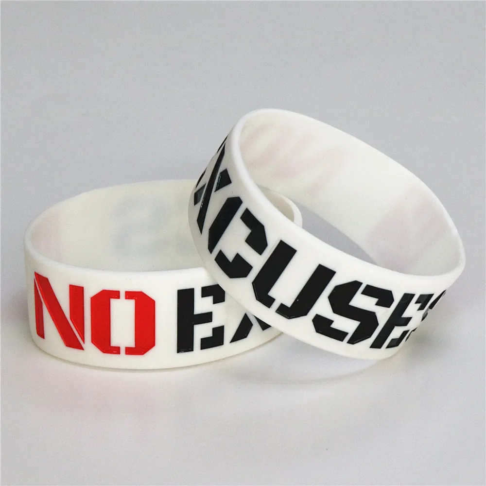 

1PC Fashion No Excuses Motivation Silicone Wristband White Rubber Bracelets & Bangles Used In Any Sport Activities Gift SH076