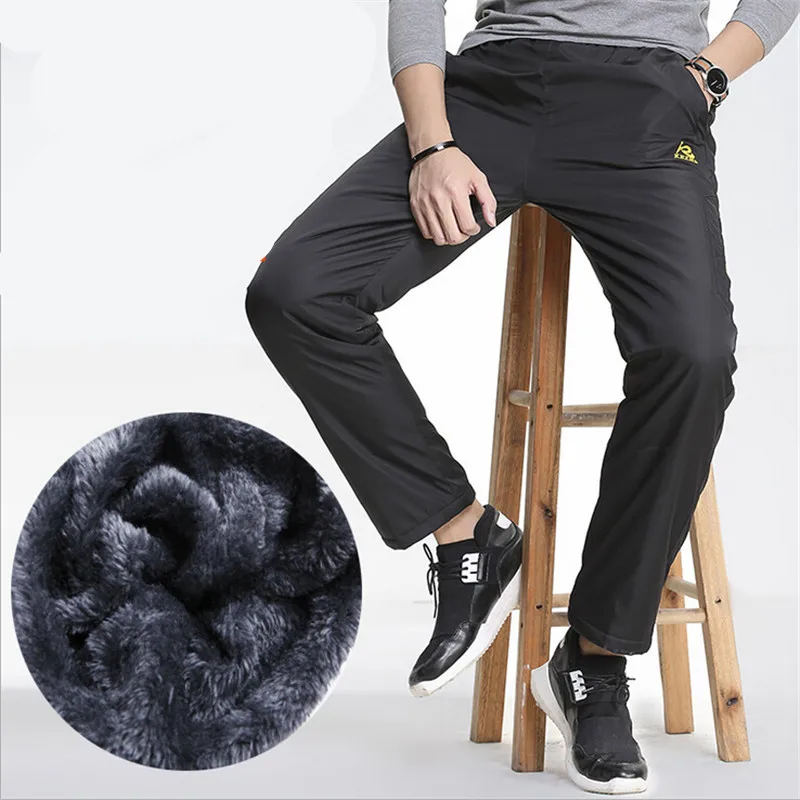 Мужские Супер Теплые Зимние флисовые утолщенные мужские повседневные брюки, мужские брюки в тяжелом весе, водонепроницаемые облегающие спортивные штаны - Цвет: K07 Black