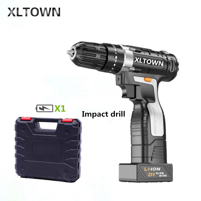 

XLTOWN 25v Impact Drill with a box Multifunction Electric Screwdriver Rechargeable Lithium Battery Hand Drill power tools