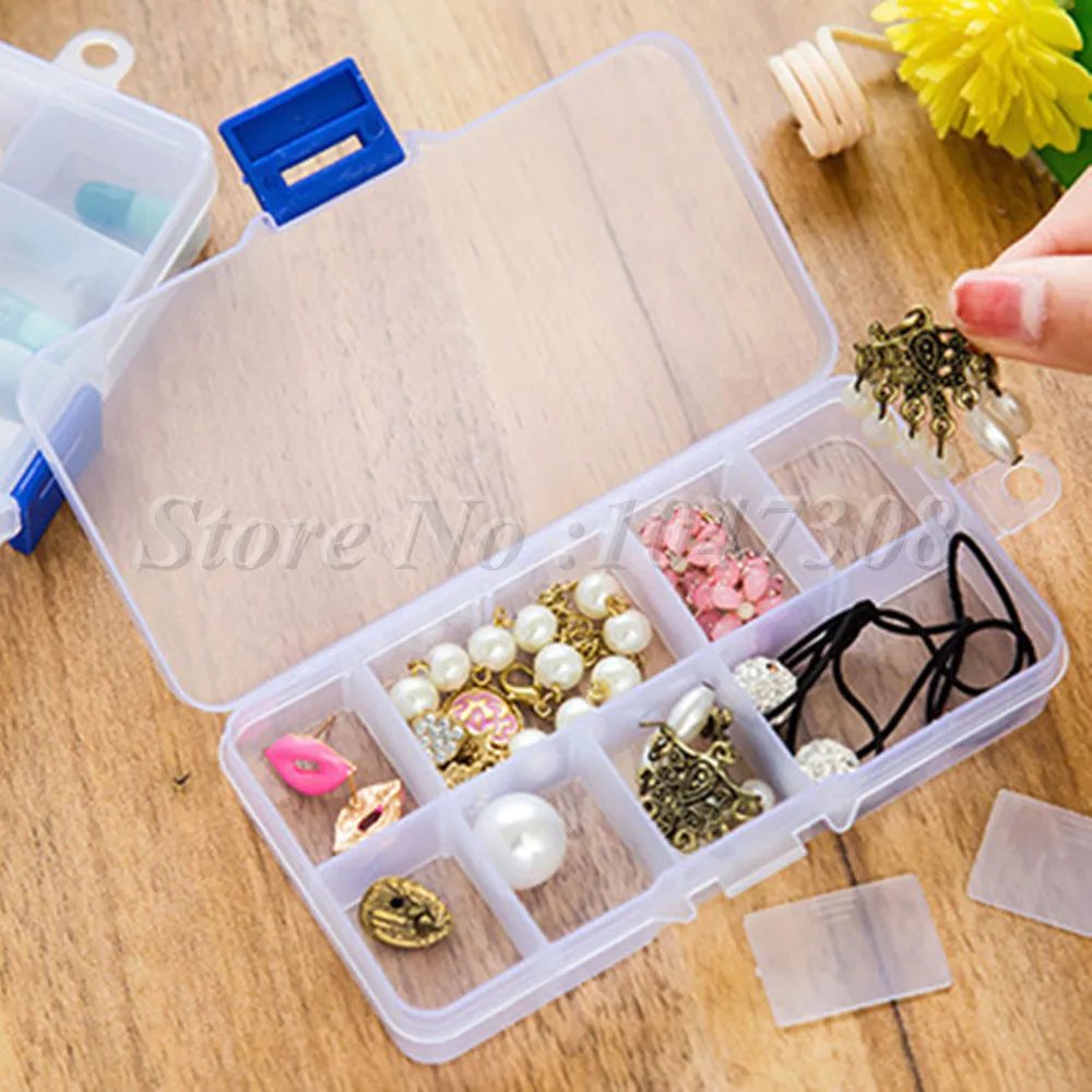 Plastic Jewelry Box Organizer Storage Container Adjustable Dividers 10 Grid Case