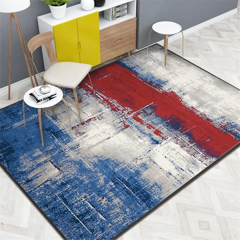 

Fashion Nordic Scandinavian Simplicity Abstract Artistic Painting Blue Red Door Mat Living Room Home Decorative Carpet Area Rug