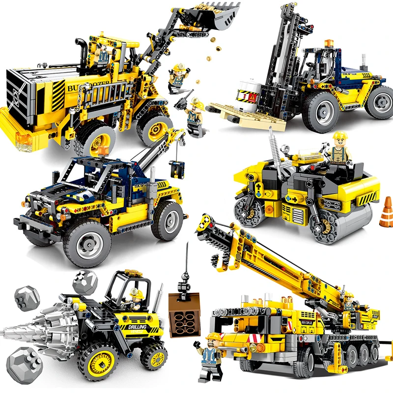

City Building Construction Engineering Machinery Excavator Bulldozer Block Compatible Major Brands Technic Truck Child Brick Toy