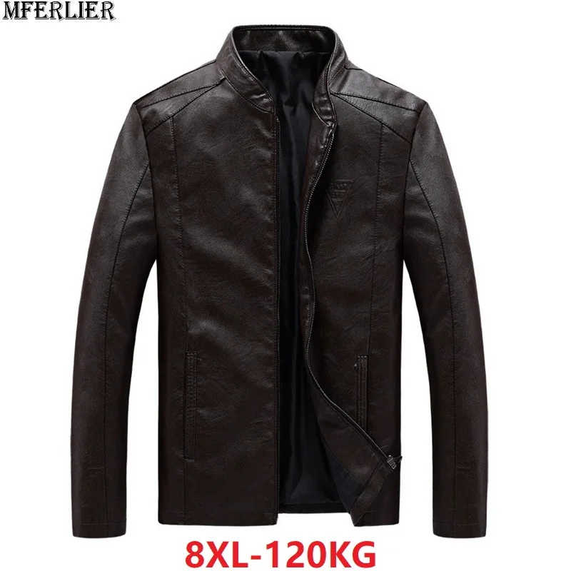

MFERLIER men jackets Faux Leather large size big 6XL 7XL 8XL zipper winter autumn casual Motorcycle black brown pu jackets coat
