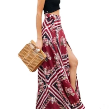 С высокой талией в стиле бохо Цветочная длинная юбка с принтом женские раздельные сексуальные длинные юбки пляжные повседневные женские винтажные праздничные юбки летние популярные