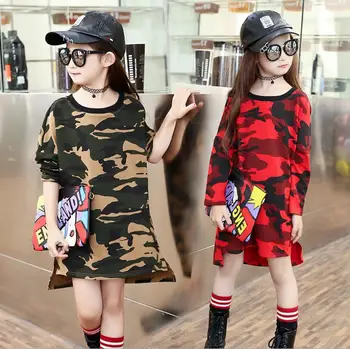 

Children dress Autumn/winter girl long sleeve camouflage dress cotton dress O-neck dresses for 3~14 Y 2 colors 5 p/l