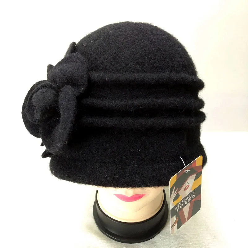 Фибоначчи осень зима среднего возраста женская шапка цветочный шерсть мама шапочки купол флоппи теплая шапка