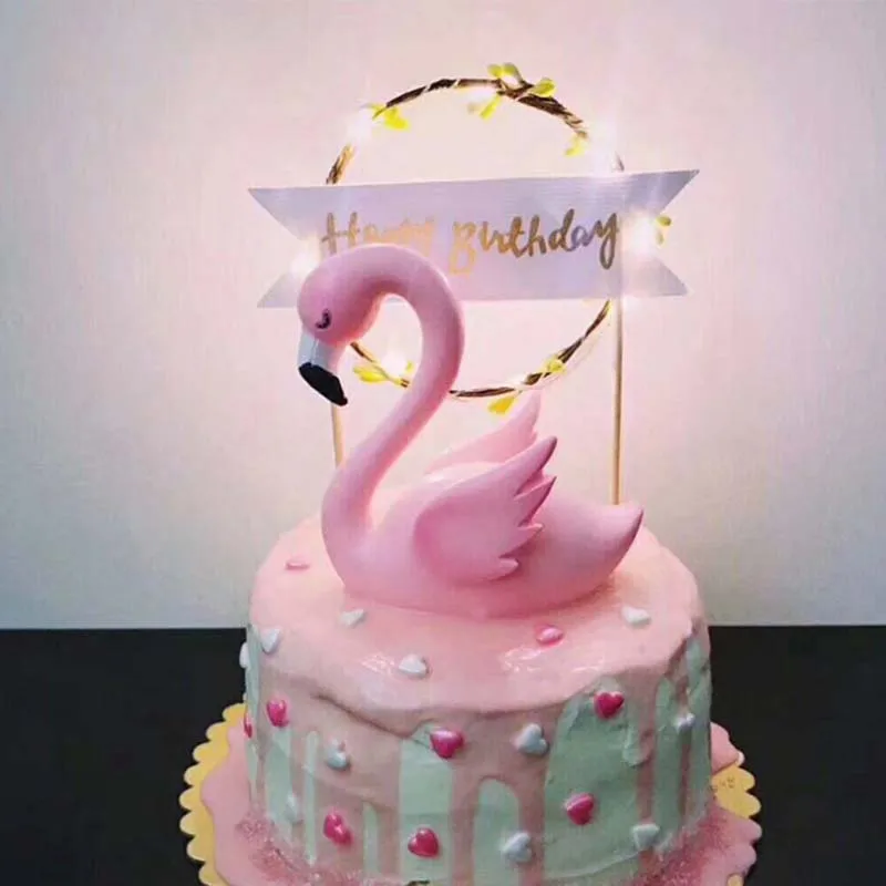 

DIY Pink Swan Cake Toppers Birthday Party Anniversary Cardboard Cake Sugar Chocolate Household Bakeware Decorations Gadget