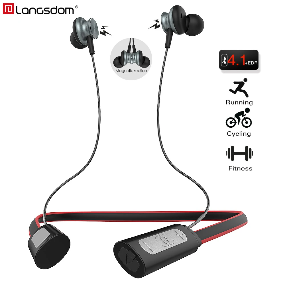 Langsdom L9 Изношенные вокруг шеи Bluetooth 4.1 Наушники Hi-Fi моды гарнитуры с микрофоном Регулируемый Беспроводной наушники Работа для телефона