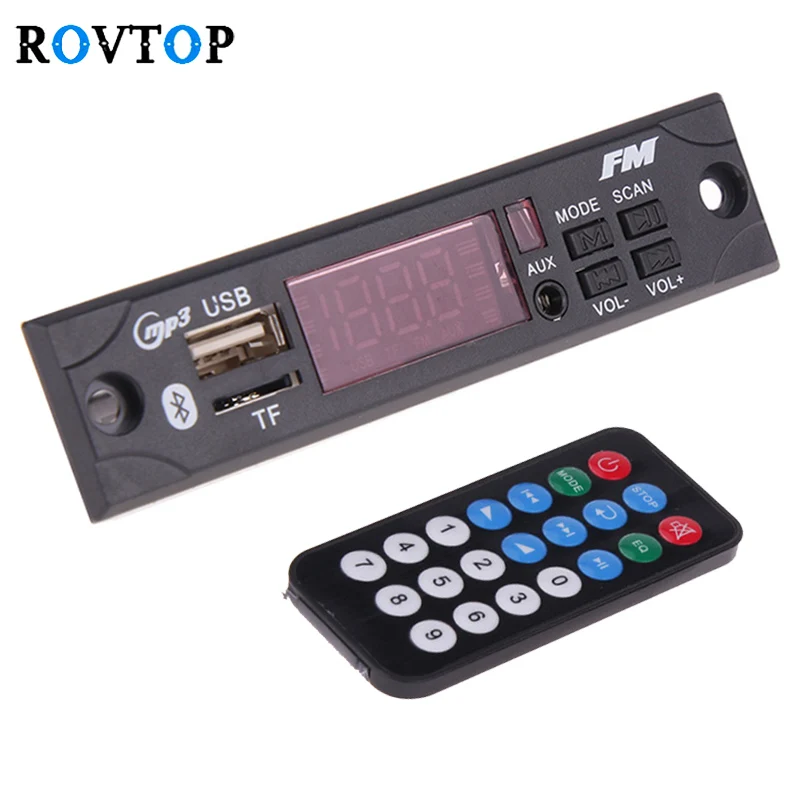 

Rovtop Bluetooth Wireless Car Audio USB TF FM Radio Module MP3 WMA WAV Decoder Board MP3 Player with Remote Control for Car 12V