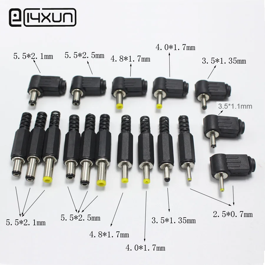 5,5x2,5 5,5x2,1 4,8x1,7 4,0x1,7 3,5x1,35 3,5x1,1 2,5x0,7 мм штекер питания постоянного тока угол 90 180 градусов l-образные вилки