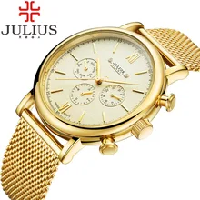 2016 Julius Hommes Montres Top Marque De Luxe En Acier Inoxydable Maille Bande Or Montre Homme D’affaires quartz-montre Homme Relogio Masculino