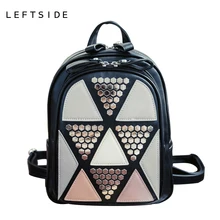 Leftside preppy style verano patchwork mochila femenina escuela bolsas de alta calidad de cuero de la pu mochilas para adolescentes chica