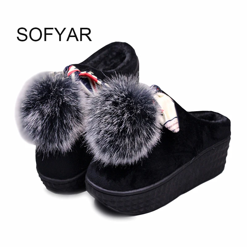 fur heel slippers