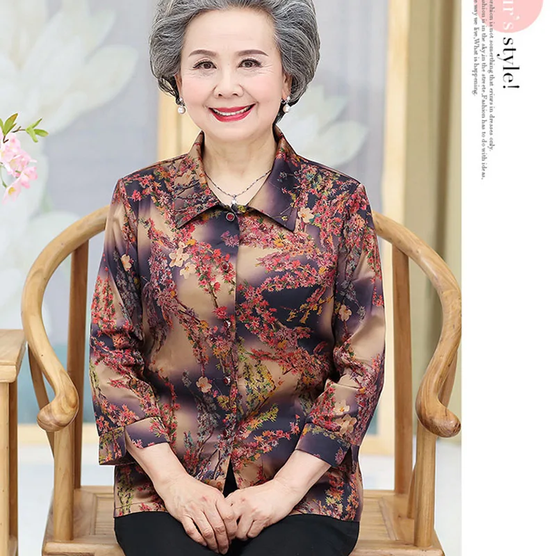 Pantalones cortos de Primavera de mediana edad de la camisa del verano de la abuela la señora mayor PXOS40NS X11|Blusas y camisas| - AliExpress