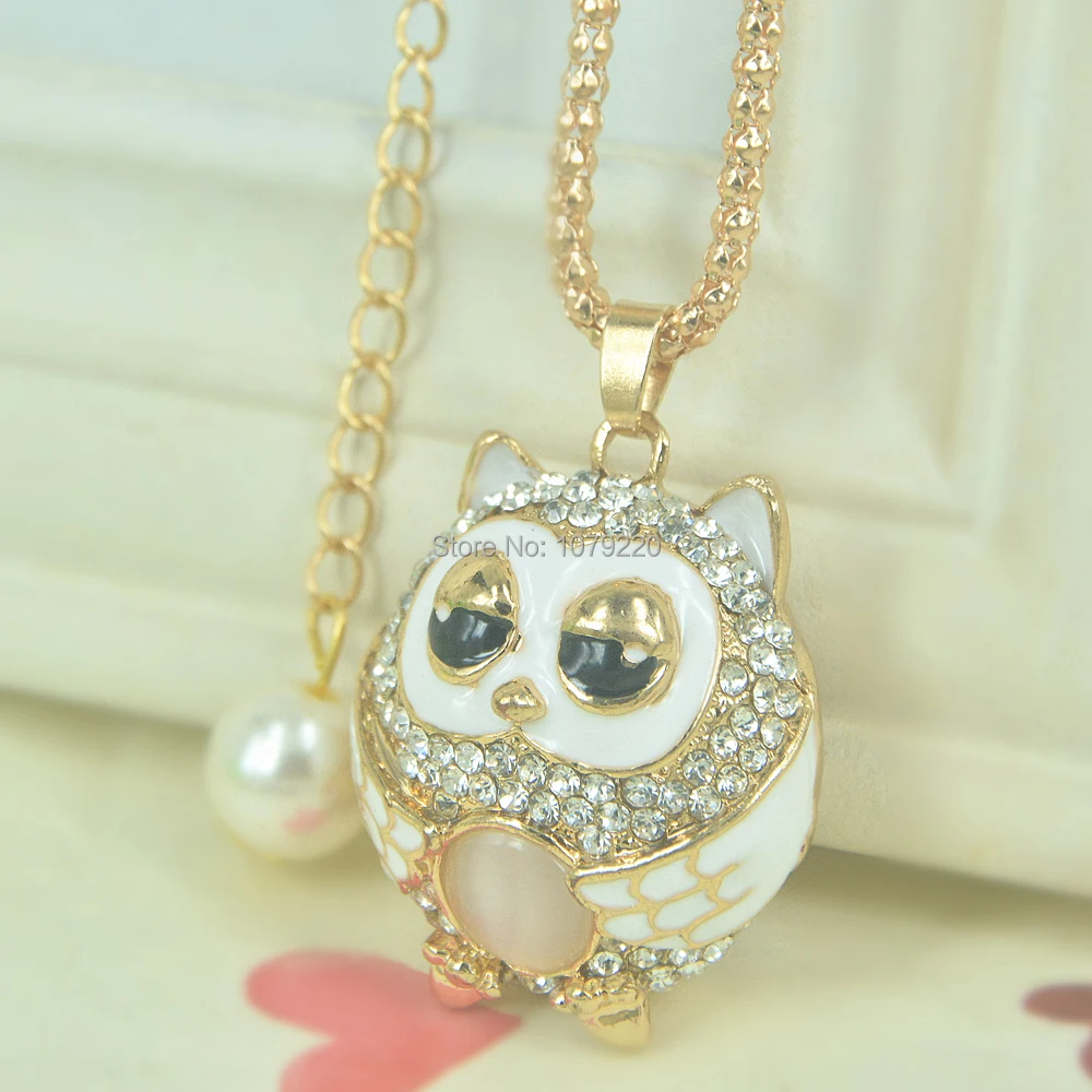 XL New Owl Bead Sweater Necklace Women Jewelry Long Pendant Crystal Rhinestone Chain Christmars Valentine's Day Gift | Украшения и