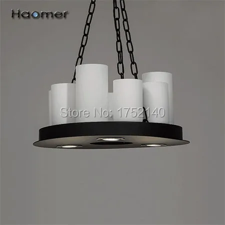 title Beautiful circular LED chandeliers Diameter 50 cm, candlesticks shape. 8 E27 E14 bulbs base, 1 spotlight. Iron lamp, glass shade, retro style. Haomer