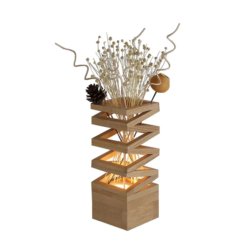 

Artpad Japanese Style Table Lamps for Bedroom With EU/US Plug in Wooden Lamp Shade Vase LED Desk Lamp For Flower Arrangement