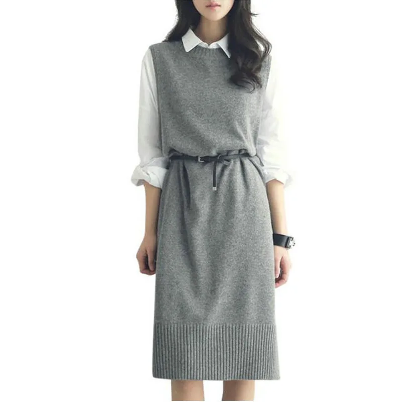 knit sleeveless sweater vest ladies outfit