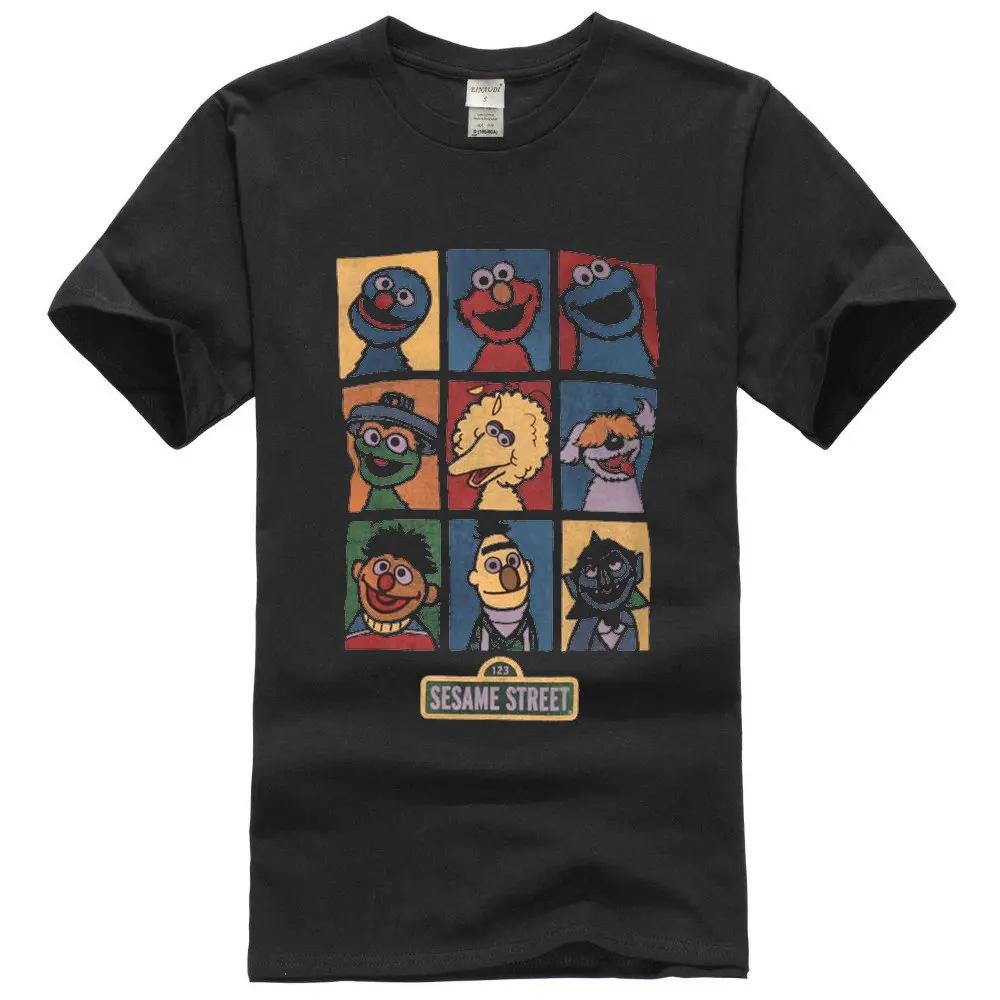 

2018 Latest Fashion Sesame Street T Shirt - Multi Faces Retro Style Brown 100% Official US Import Hipster O-neck cool tops