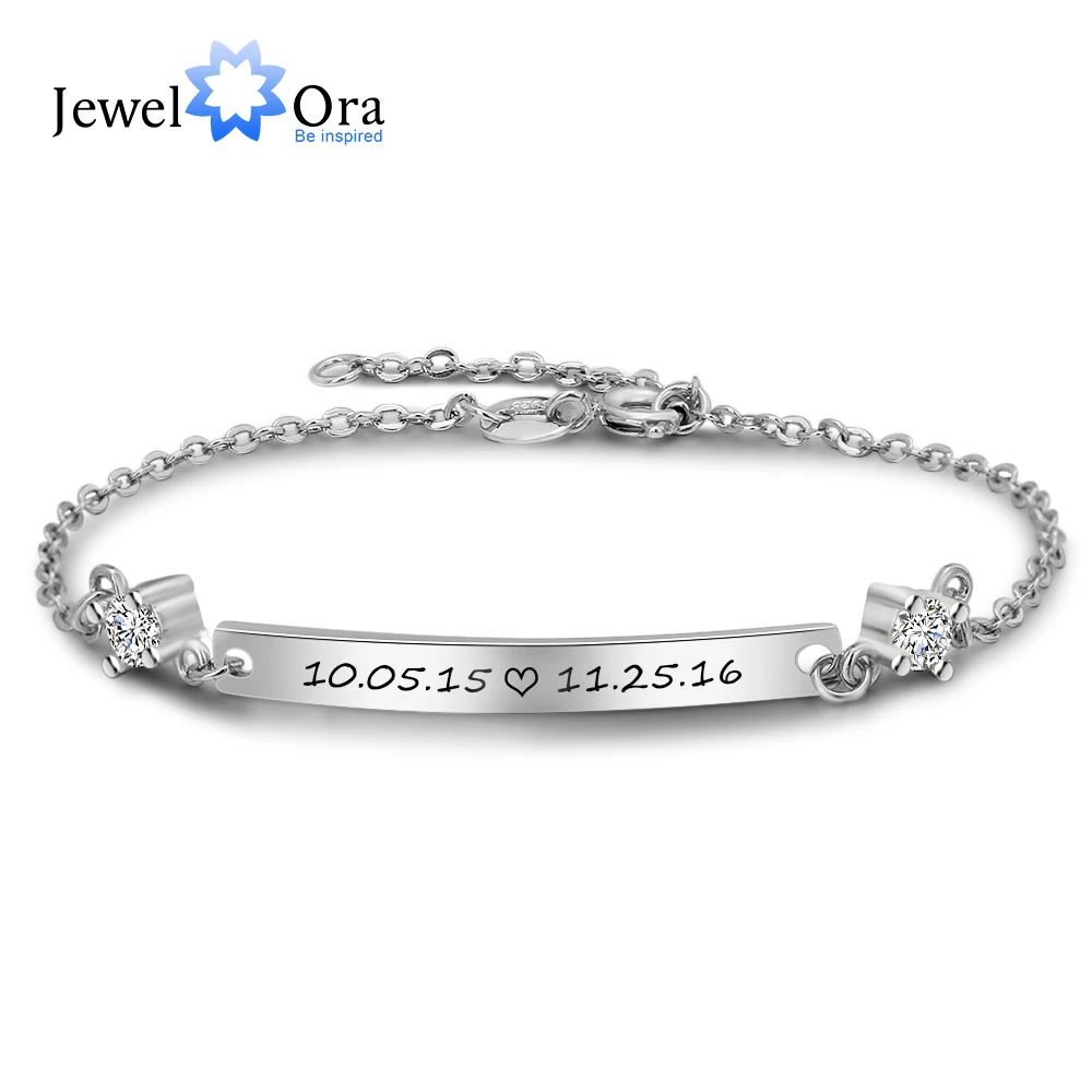 

Personalized Gift ID Braceles With Cubic Zirconia Customize Engrave Name Bracelets & Bangles For Women (JewelOra BA102098)