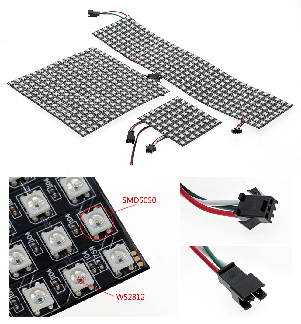 WS2812 RGB светодиодный панель чип 5050 полноцветный дисплей доска DC5V 8*8/16*16/8*32 64 256 светодиодный s адресуемый гибкий пиксельный экран