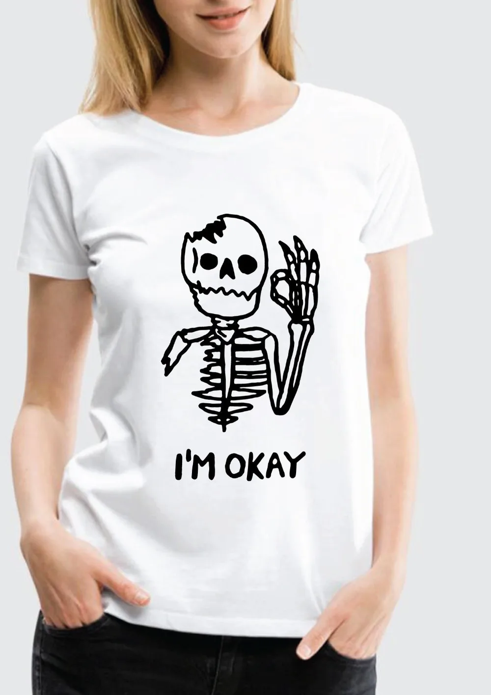 Футболка с изображением скелета I'm OK grunge tumblr camisetas графическая Эстетическая футболка унисекс для Хэллоуина