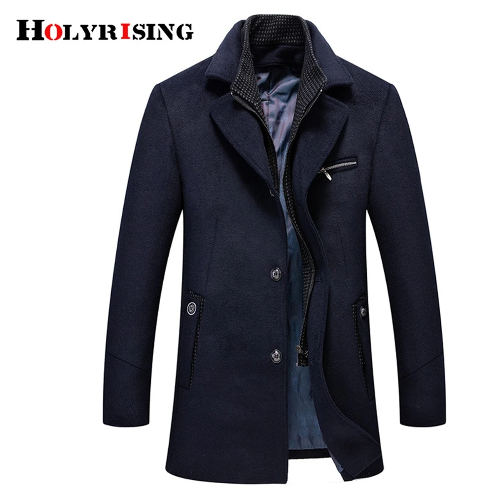 Holyrising Men Wool Coats Business Thick Mens Coats And Jackets Turn Collar Overcoat  Zipper Peacoat Khaki Blue Black 18554 5|Wool & Blends| - AliExpress
