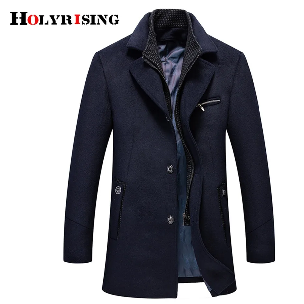 Holyrising Men Wool Coats Business Thick Mens Coats And Jackets Turn Collar Overcoat Zipper Peacoat Khaki Blue Black 18554-5 Holyrising Men Wool Coats Business Thick Mens Coats And Jackets Turn Collar Overcoat Zipper Peacoat Khaki Blue Black 18554-5