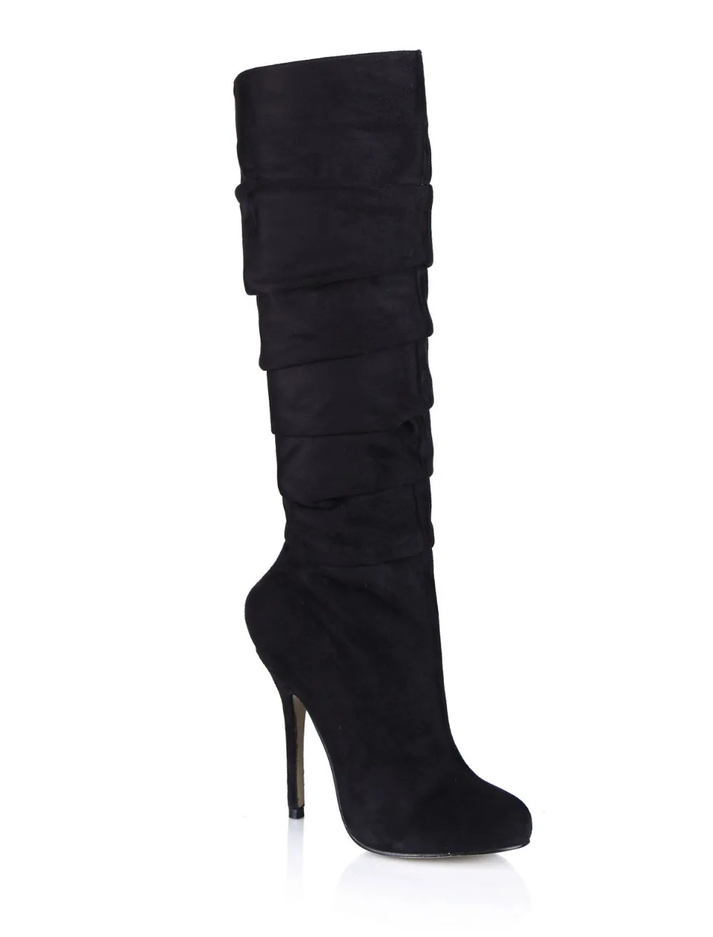 

hot sexy stiletto high heeled boots fashion pu suede zipper pleated knee high boots round toe female long boots high heels shoes