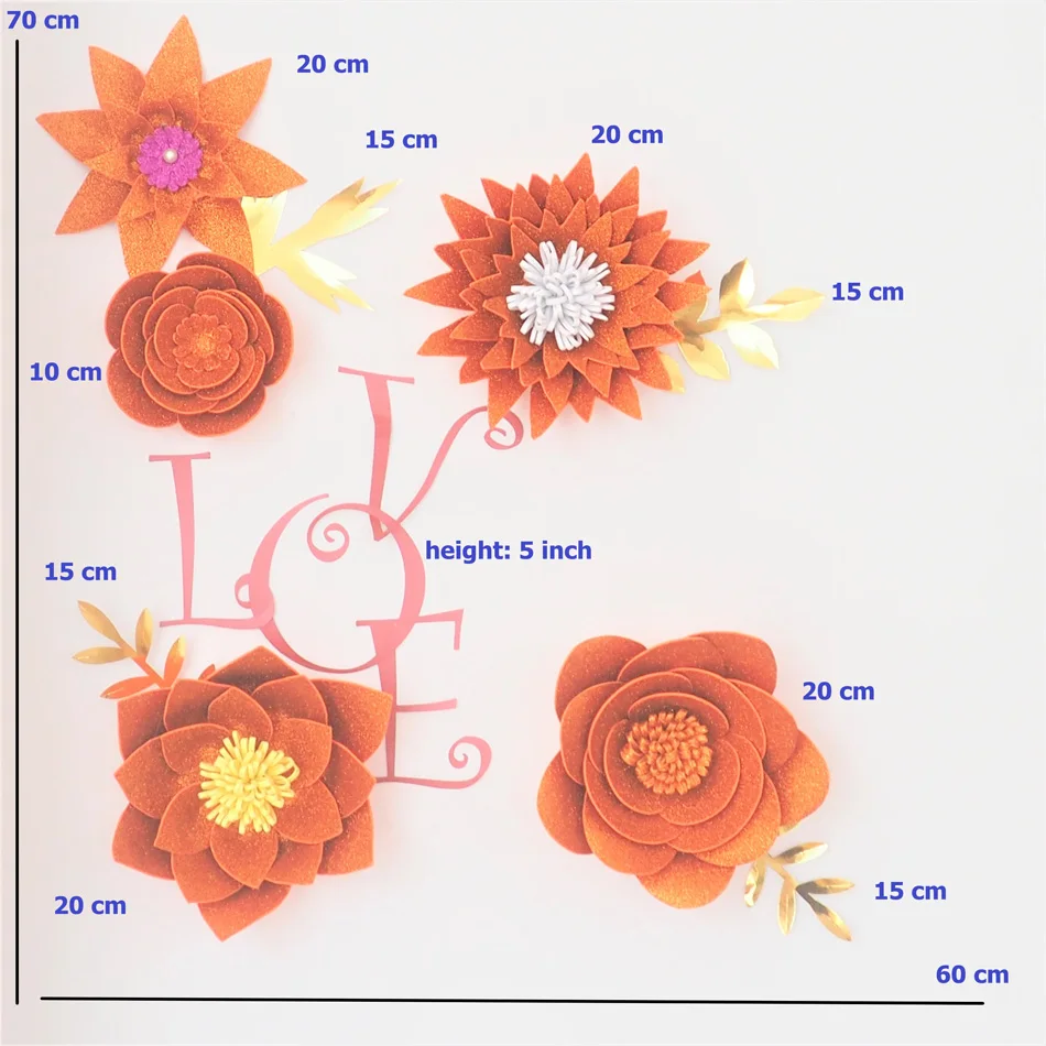 

2019 Giant Glittered Foam Flowers Handmade Orange Large Rose Set For Nursery Wedding Birthday Backdrop Home Wall Decoration