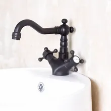 Масло втирают Бронзовый черный цвет поворотный Носик Кухня барная раковина ванная раковина кран горячей и холодной крест ручки кран anf143