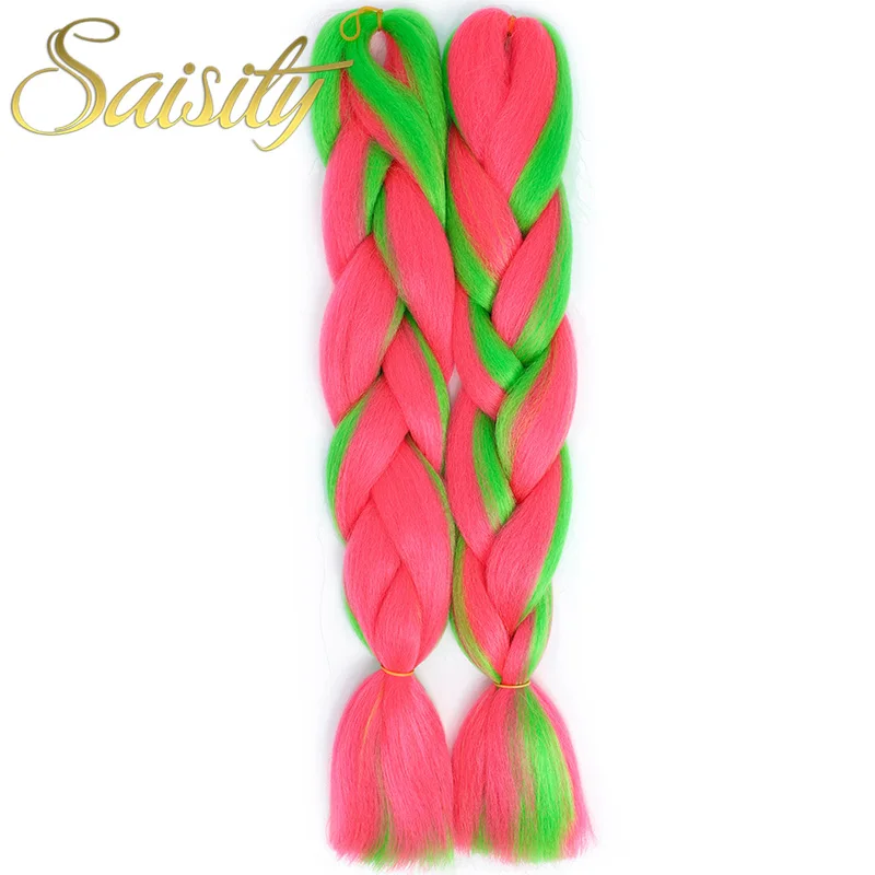 Saisity Synthetic Crochet Hair Extensions Jumbo Braids Purple Pink Blue Red Blend Color Braiding Hair - Цвет: 1B/27HL