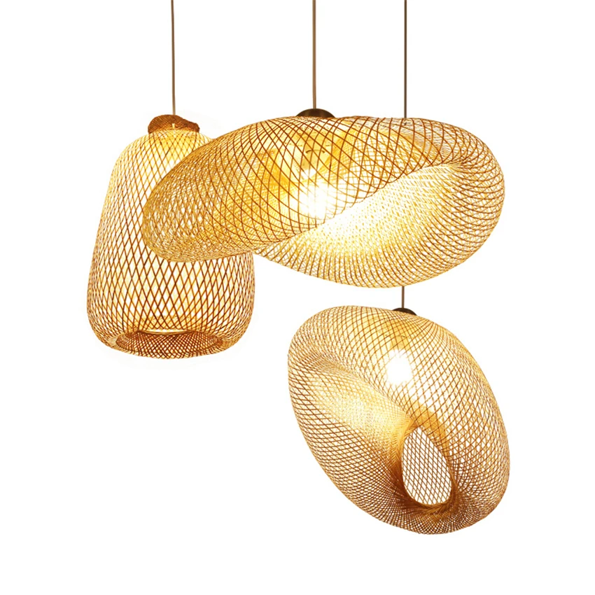 

Bamboo Art LED Pendant Lights Wicker Rattan Wave Vintage Japanese E27 Pendant Lamps Suspension Home Indoor Dining Room Luminaire