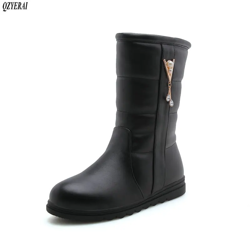 

QZYERAI New fur women boots winter warm snow boots flat leisure women boots warm women shoes size 34-40 Fur one